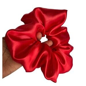 New Women Red Satin Scrunchie Single Hair Tie Large